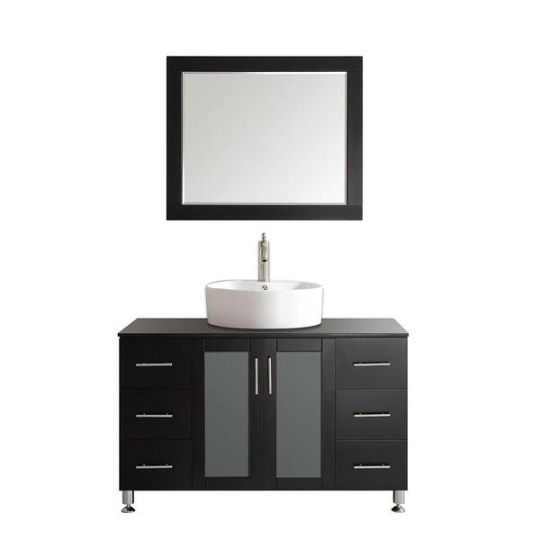 Vinnova Tuscany 48 in. W x 22 in. D x 30 in. H Vanity in Espresso with Glass Vanity Top in Black with Basin and Mirror