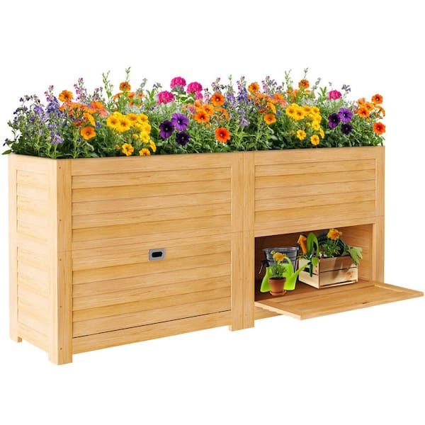 ABORON Raised Garden Bed with Storage 34 in. x 18 in. x 30 in. Wood Planter Box Large Planter Stand Box (Yellow 2-Pack）