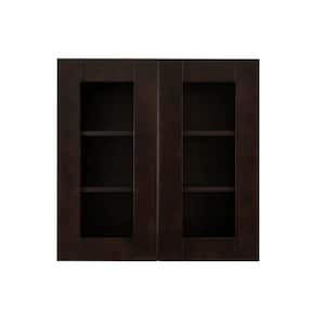 Anchester Assembled 24 in. x 36 in. x 12 in. Wall Mullion Door Cabinet with 2 Doors 2 Shelves in Dark Espresso