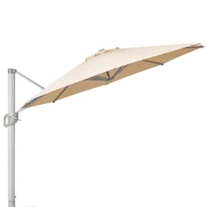 12 ft. Aluminum Patio Umbrella Outdoor Cantilever Offset Umbrella, 360 Rotation in Beige