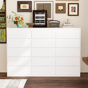 White 15-Drawer 70.9 in. W x 15.7 in. D x 47.2 in. H Wooden Large Chest of Drawers, Dresser, Storage Cabinet