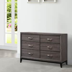 16.4 in. Gray and Black 6-Drawer Wooden Dresser Without Mirror