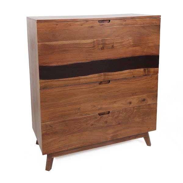 Benjara Brown Tall 2-Drawers 1-Drop Down Cabinet Dresser Chest