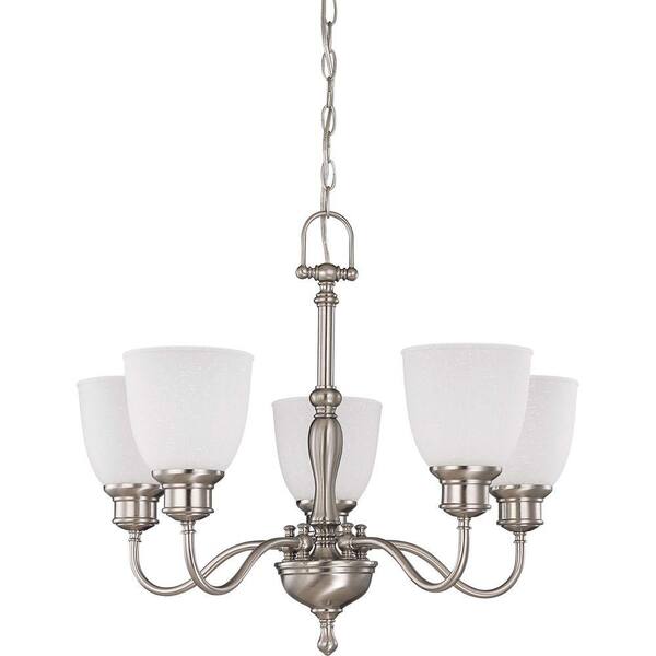 Glomar 5-Light Brushed Nickel Arms Up Chandelier with Frosted Linen Glass Shade