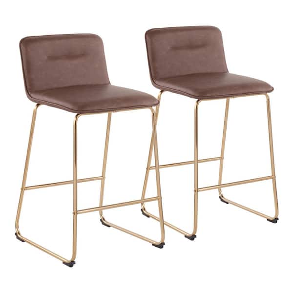 Lumisource Casper 35 in. Espresso Faux Leather and Gold Metal High Back Counter Height Bar Stool (Set of 2)