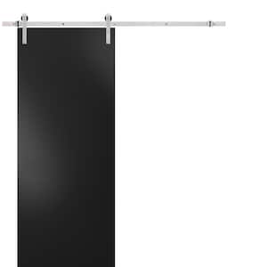 0010 28 in. x 84 in. Flush Black Finished Wood Sliding Barn Door with Hardware Kit Stainless
