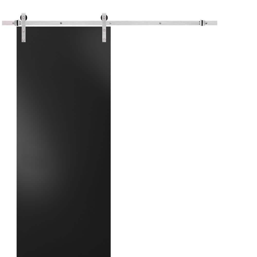 Sartodoors 0010 30 in. x 96 in. Flush Black Finished Wood Sliding Barn Door with Hardware Kit Stainless -  10BD-S-BLK-3096