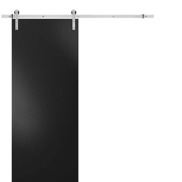 Sartodoors 0010 32 in. x 84 in. Flush Black Finished Wood Sliding Barn Door with Hardware Kit Stainless