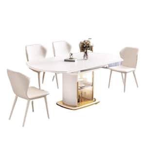 70.87 in. Rectangle Gray Sintered Stone Top Double Pedestal Gold Metal Base Dining Table (Seats-6)