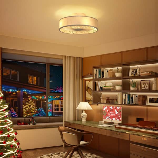 19.9 in. Low Profile LED Modern Indoor Plum Blossom-Shape White Flush Mount Ceiling Fan with Light and Remote control