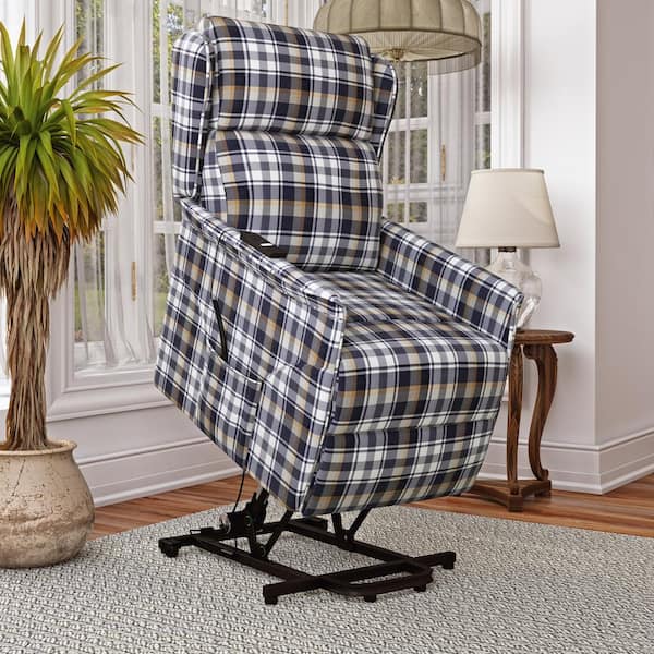 grey tartan wing back chair