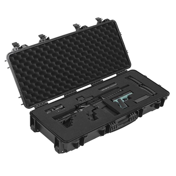 Hard Rifle Case, Black, Lockable Rifle Case with 4 Layers Pre-cut Foams, 36 in. Gun Storage with Wheels, Waterproof