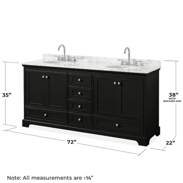 Deborah 72 in. Double Bathroom Vanity in Dark Espresso with Marble Vanity Top in White Carrara with White Basins