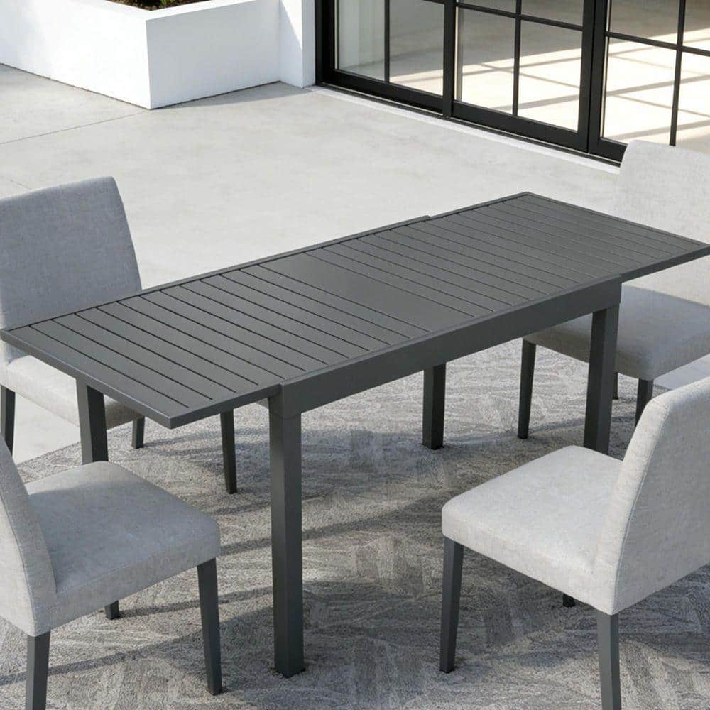 Dark Gray Rectangular Aluminum Outdoor Dining Table with Extension