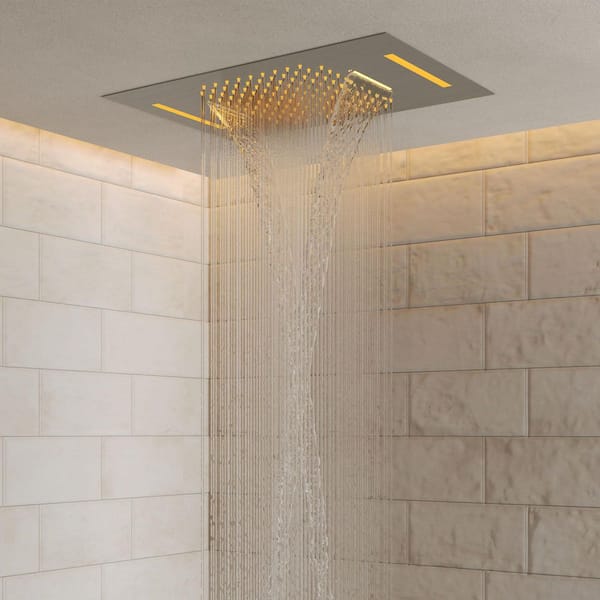 LED Thermostatic Quintuple Handle 15-Spray 23 x 15 in. Shower Faucets 2.5 GPM with Body Spray in. Brushed Nickel