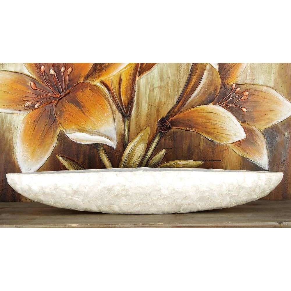 White Oval Resin Decorative Bowl with Capiz Shell