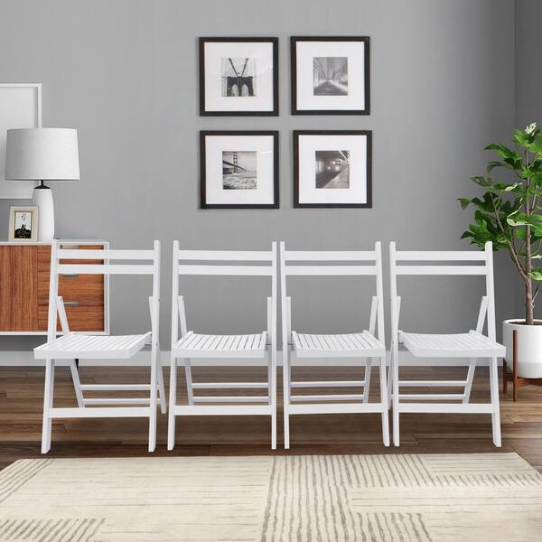 Furniture White Folding Teak Outdoor All-Weather Dining Chair (Set of 4
