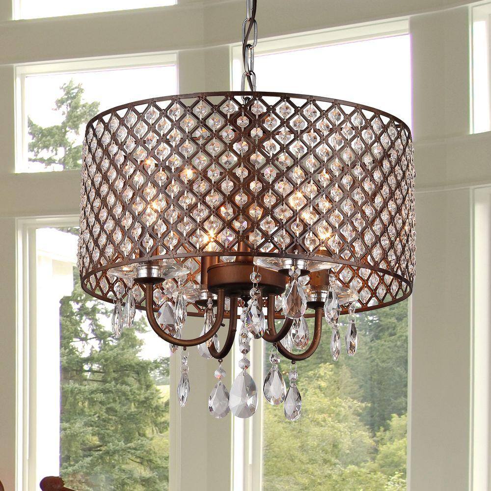 Alexia Antique Bronze Drum Chandelier with Crystal Accents