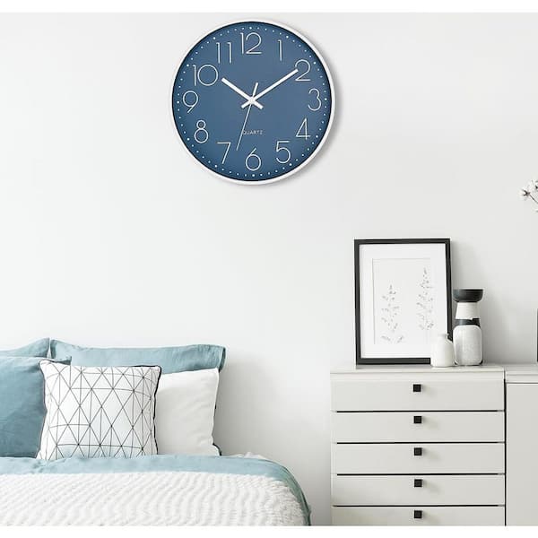 14 in. Blue Analog Large Silent Non-Ticking Battery Operated Round