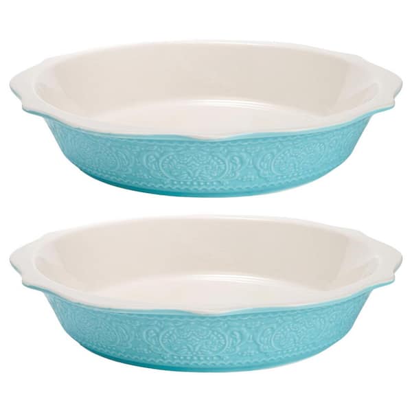 9 in. Round Ceramic Pie Pan with Non-Stick Glaze and Soft Wave Edge 2-Pack for Baking Tart Pizza Apple Pie Pot Pies Cake