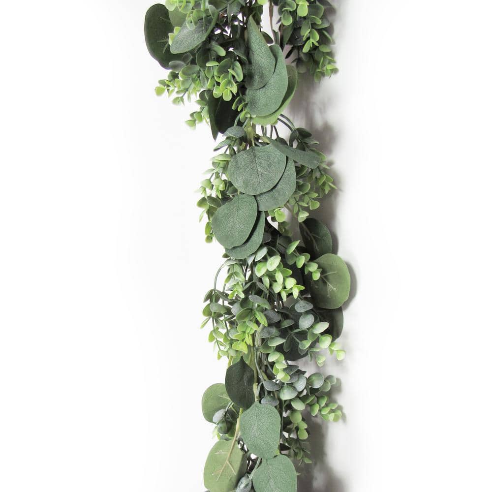 5 ft Long Green Artificial Eucalyptus Leaves Cotton Balls Vine Garland