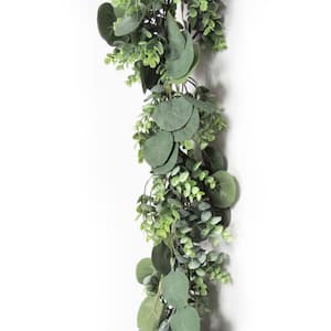 6 ft. Deluxe Frosted Green Artificial Mixed Eucalyptus Leaf Vine Hanging Plant Greenery Foliage Garland