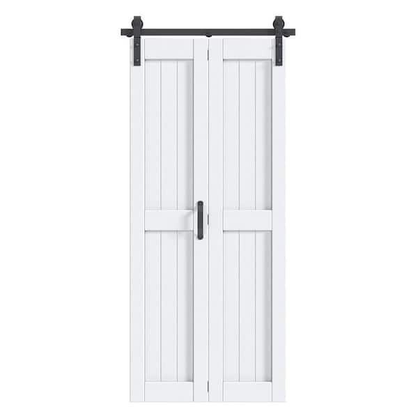 42 in. x 84 in. Paneled White Finished Solid Core MDF Wood Composite Bi-fold Door with Hardware