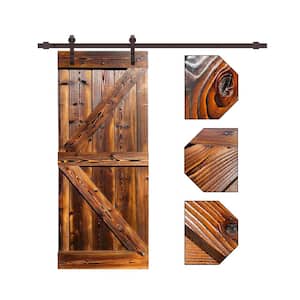 36 in. x 84 in. K Series Pre Assembled Walnut Stained Thermally Modified Solid Wood Sliding Barn Door with Hardware Kit