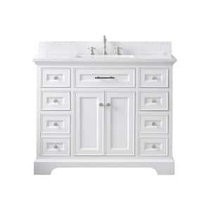 Thompson 42 in. W x 22 in. D Bath Vanity in White with Engineered Stone Vanity Top in Carrara White with White Sink