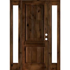 64 in. x 96 in. Rustic Alder Square Provincial Stained Wood Left Hand Single Prehung Front Door