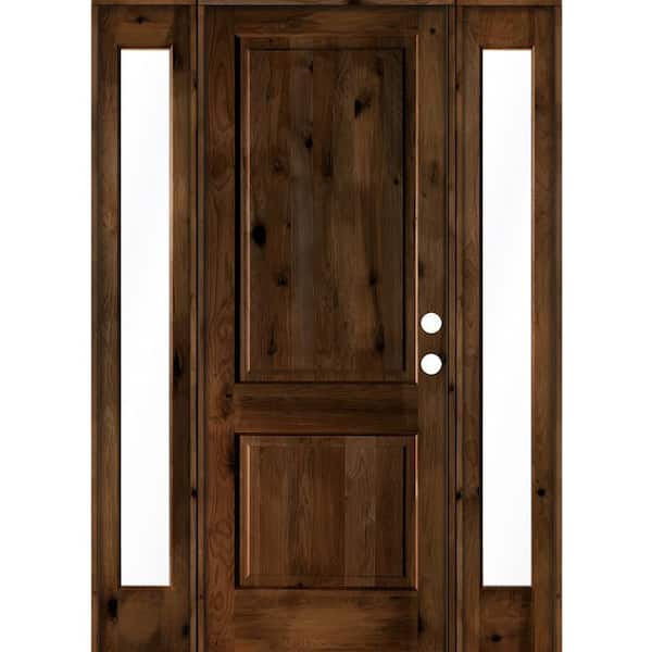 Krosswood Doors 64 in. x 96 in. Rustic Alder Square Provincial Stained Wood Left Hand Single Prehung Front Door