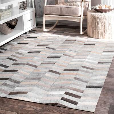 Mitch Cowhide Herringbone Silver 8 ft. x 10 ft. Area Rug