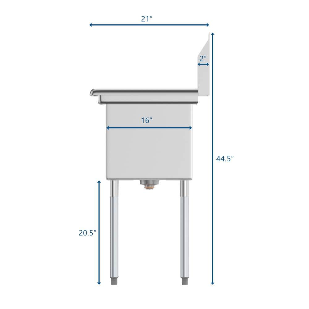 33'' Brushed Stainless Steel Wall Mount Commercial Sink with Drainboard