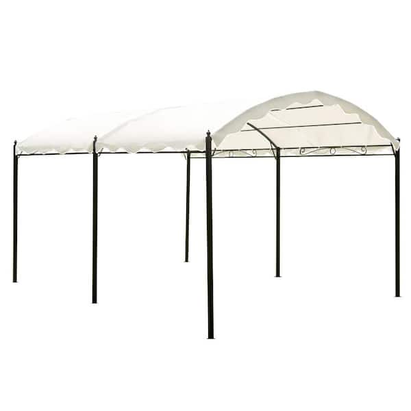 Amucolo 13 ft. x 10 ft. White Metal Carport Shelter Garage Tent, Garden Storage Shed with Anchor Kit