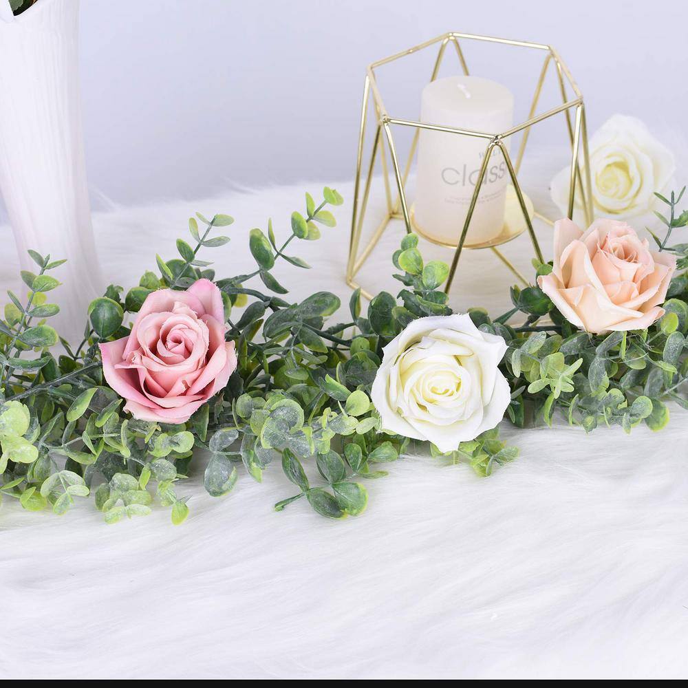 6-Pack Green Artificial Eucalyptus Garland with Lights for Outdoor Decor