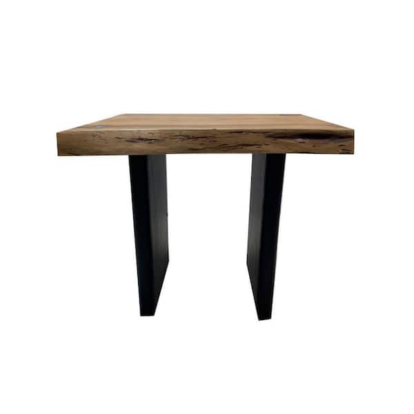 Benjara 18 in. Brown and Black Square Wood end table with Iron Legs