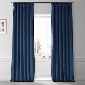 Signature Dreamland Blue Plush Velvet Hotel Blackout Rod Pocket Curtain - 50 in. W x 108 in. L (1 Panel)