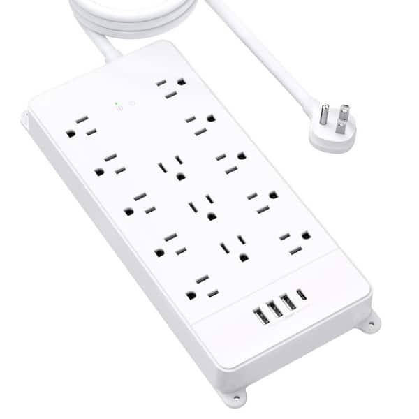 Ahfiwaso Mountable Heavy Duty 5 ft. Power Strip Extension Cord 13-Outlet AC 4000-Joules Surge Protector with 4-USB Ports 1-USB C