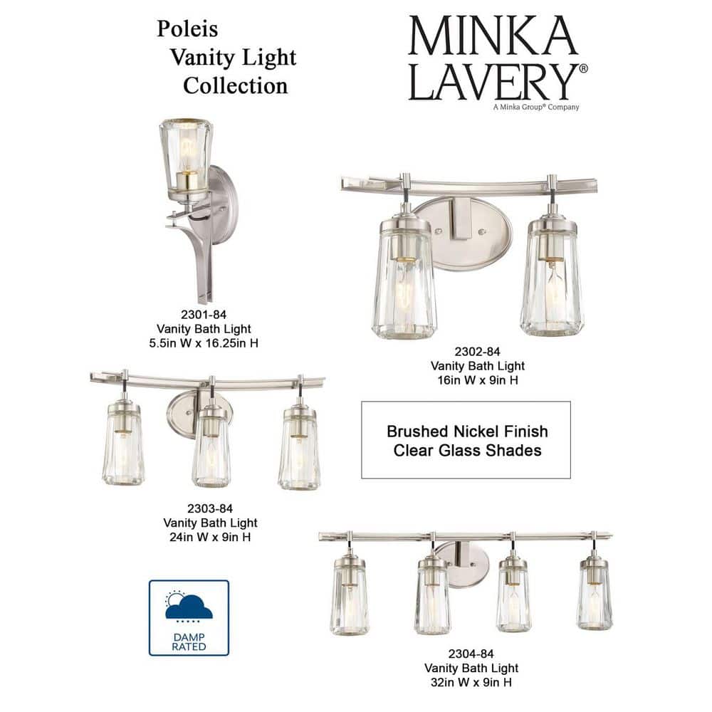 Brushed Nickel 24" Cylinder 3-Light Vanity Fixture with Clear Glass