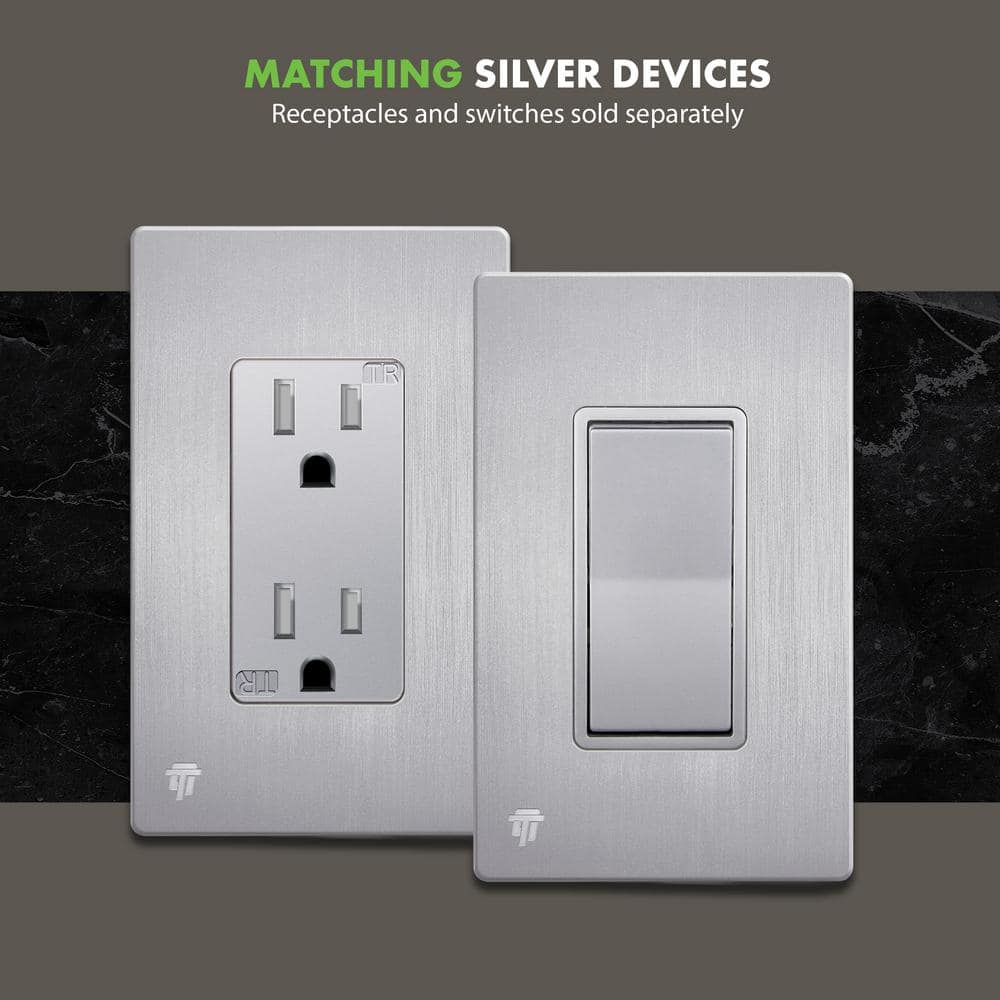 Brushed Silver Screwless Decorator Wall Plate, 1-Gang