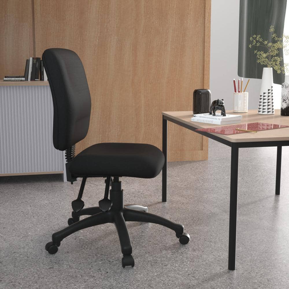 Black Crept Fabric Armless Ergonomic Multi-Function Desk Chair