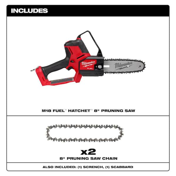 M18 FUEL 8 in. 18V Lithium-Ion Brushless Electric Battery Chainsaw 8 in. HATCHET Pruning Saw with Two 8 in. Saw Chain