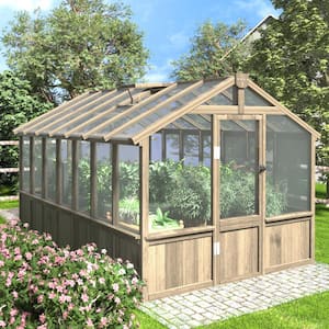 14 ft. x 8 ft. Wooden Garden Plant Greenhouse for Outdoors with 4-Layer Polycarbonate Panels and Adjustable Roof Vent