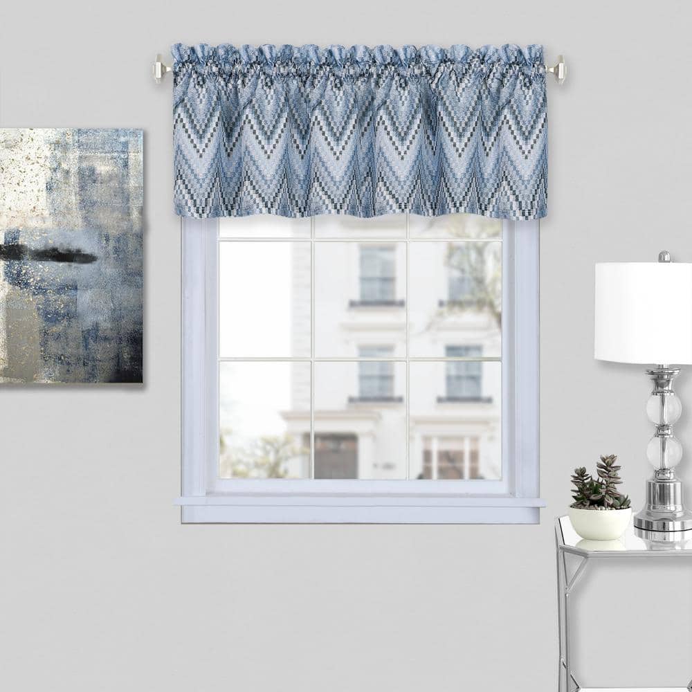 Ice Blue Chevron Polyester Rod Pocket Valance, 58" x 14"