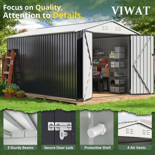 VIWAT 8 ft. W x 12 ft. D Outdoor Metal Shed Storage with Updated
