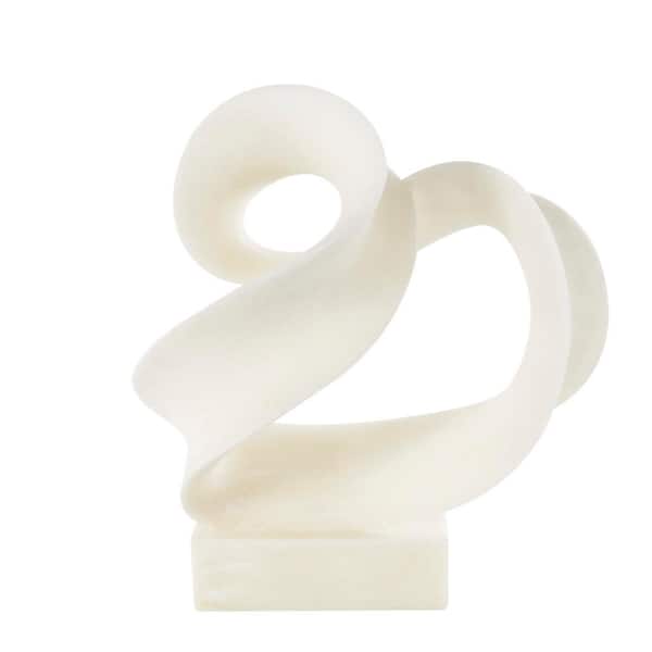 Litton Lane 19 in. White Polystone Twisted Wave Abstract Sculpture with Elevated Base