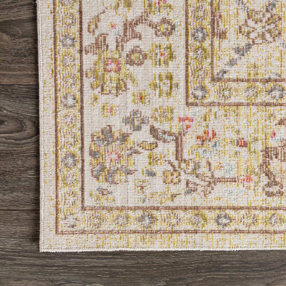 Modern Persian Ivory Floral 8' x 10' Easy-Care Synthetic Rug