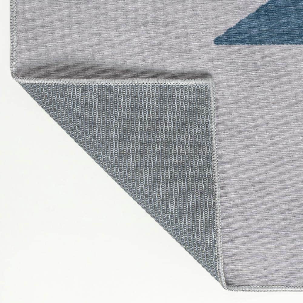 Chayton Minimalist Geometric Gray and Blue Washable Area Rug