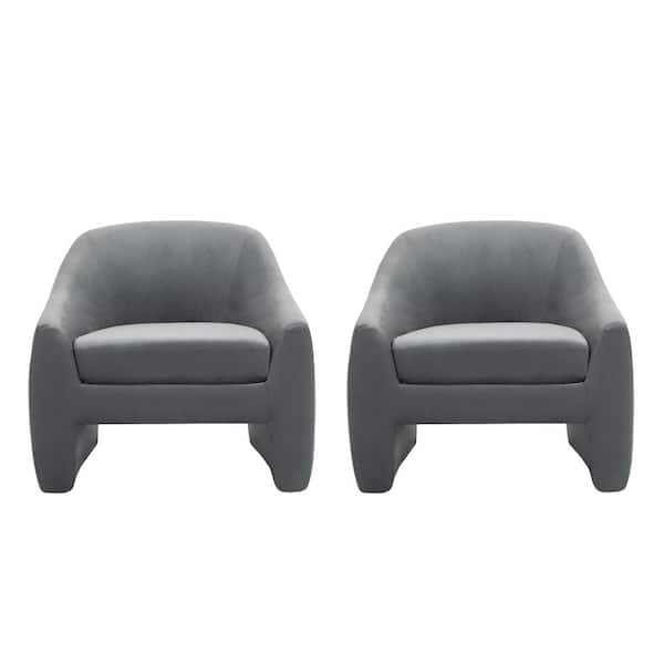 Modern Dark Gray Velvet Accent Arm Chair (Set of 2)
