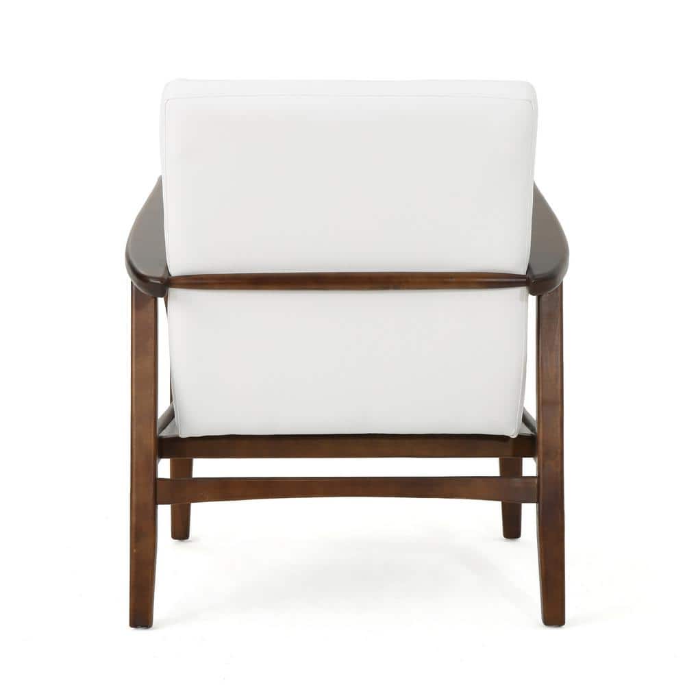 White Leather Mid Century Modern Accent Chair with Birch Legs